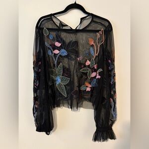 Anthropologie sheer embroidered top size XL